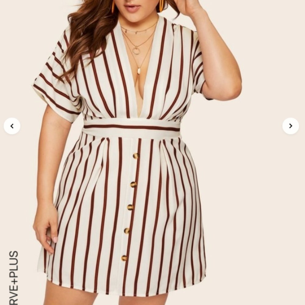 Shein Plus Deep V-neck Striped Dress - NWOT